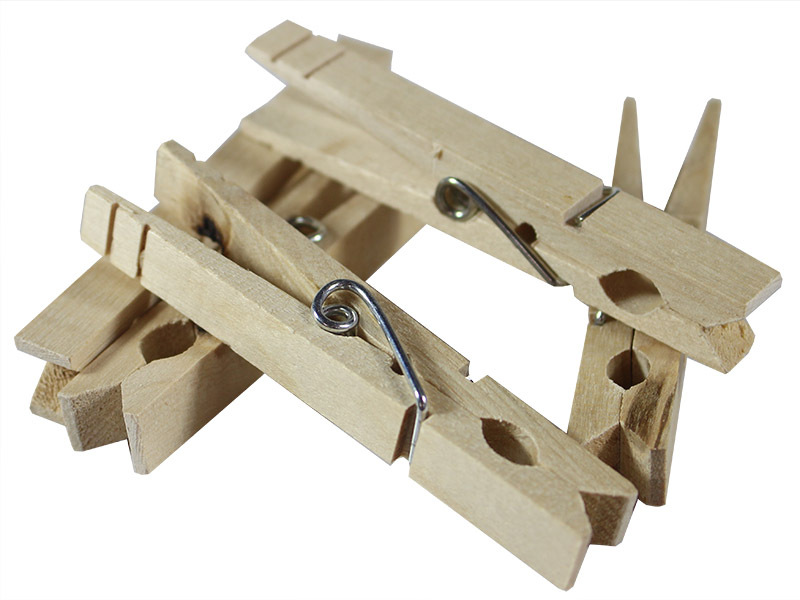 Natural Wooden Pegs With Spring - 48pk